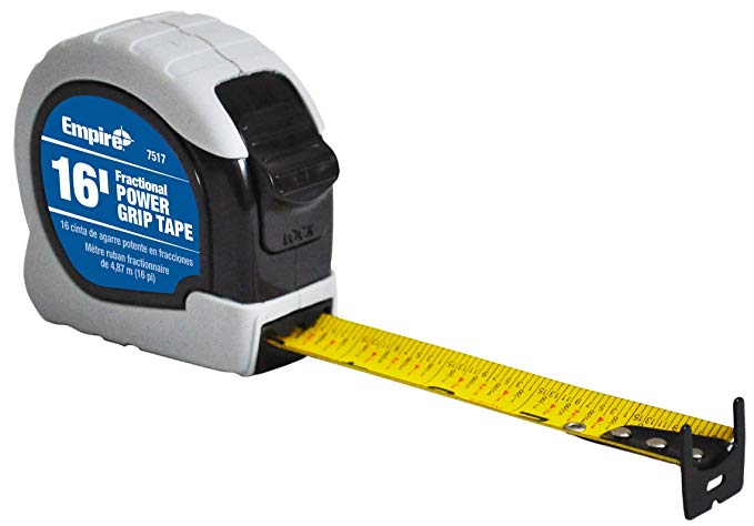 Empire Level 7517 Power Grip Tape Measure with Fractional Blade, Grey Case, 16-Feet by 3/4-Inch