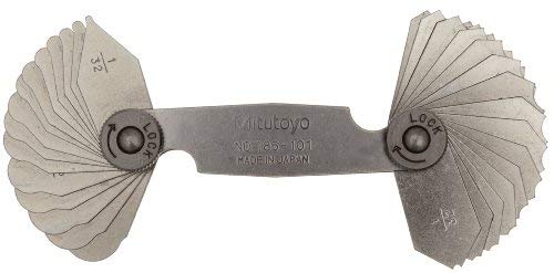 Mitutoyo 186-101, Radius Gage Set, 15 Pairs of Leaves, 1/32 to 1/4 by 64ths