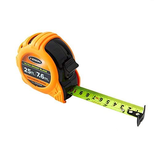 Keson PG18M25UB Short Tape Measure with Nylon Coated Ultra Bright Steel Blade (Graduations: ft, in, 1/8 & cm, mm), 1-Inch by 25-Foot/7.5-Meter