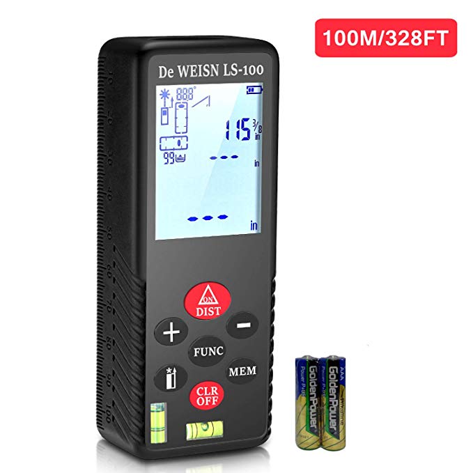 Laser Measure, 328ft/100m Mini Laser Tape Measurer with 2 Level Bubbles, Count-Down Timer, Backlight LCD| Portable Distance Measuring Device Can Show the Angle of Laser and Horizontal Line