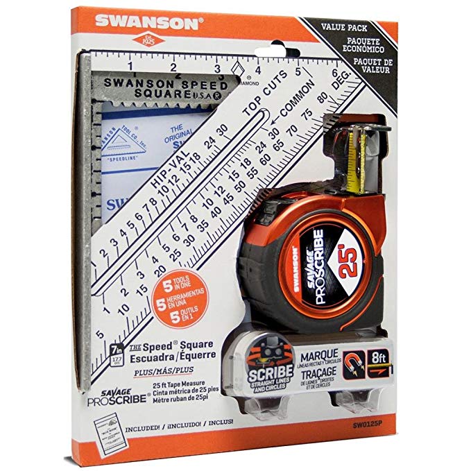 Swanson SW0125P 7 Speed Square Layout Tool & 25 Savage Proscribe Tape Measure Kit