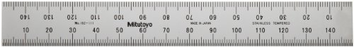 Mitutoyo 182-111, Steel Rule, 150mm, (1mm, 1/2mm), 1.2mm Thick X 19mm Wide, Satin Chrome Finish Tempered Stainless Steel