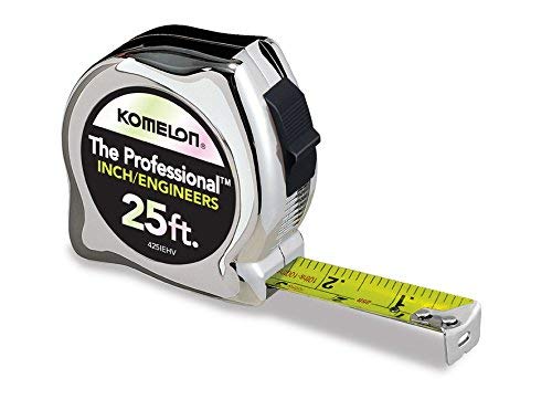 Komelon 425IEHV High-Visibility Professional Tape Measure Bother Inch and Engineer Scale Printed 25-Feet by 1-Inch, Chrome