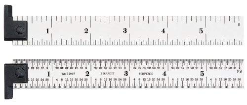 Starrett H604R-6 Spring Tempered Steel Rule With Inch Graduations With Reversible Hook, 6