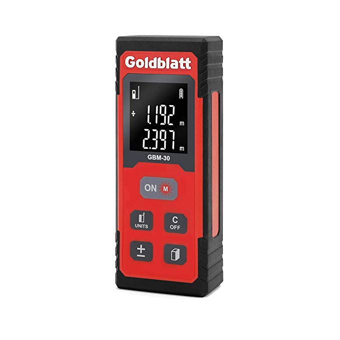 Goldbaltt Laser Measure - 100Ft Digital Tape Measurement for Distance Area Volume Pythagorean Calculation, Batteries Included