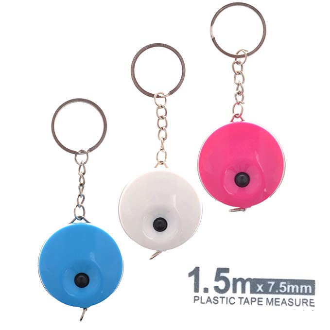Cosmos ® Pack of 3 Assorted Colors Soft Retractable Ruler Measuring Tape With Key Ring