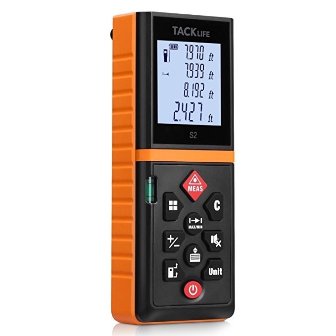 Tacklife Advanced Laser Measure 196 Ft Digital Laser Tape Measure with Mute Function Laser Measuring Device with Pythagorean Mode, Measure Distance, Area and Volume Black&Orange