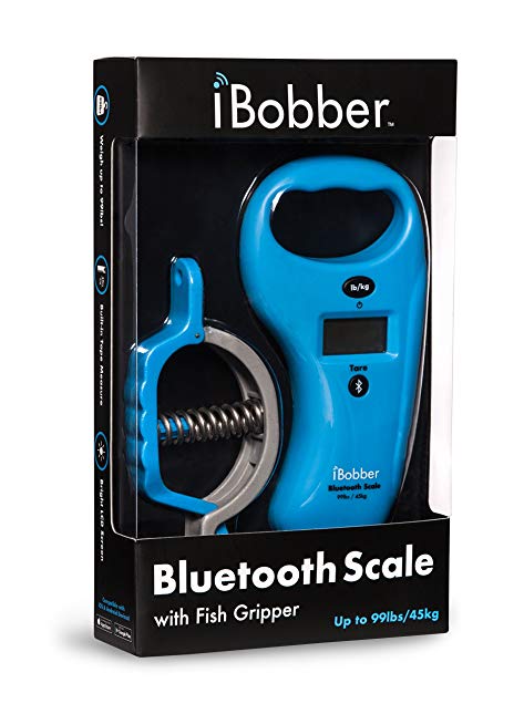ReelSonar Ibobber Bluetooth Scale Ibobber Bluetooth Fish Scale Tape Measure 99Lb/45kg & Fish Lip Gripper, Blue