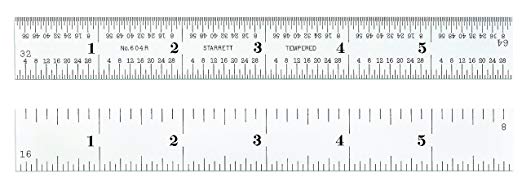 Starrett 1604R-12 Spring Tempered Steel Rule With Inch Graduations, 4R Style Graduations, 12
