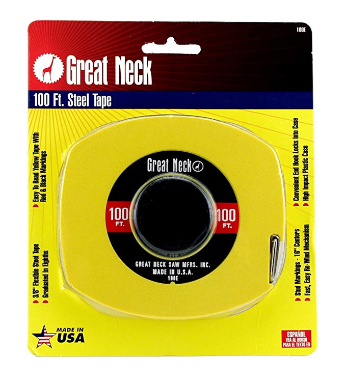 GreatNeck 100E English Rule Measuring Tape, 3/8 Inch x 100 Feet
