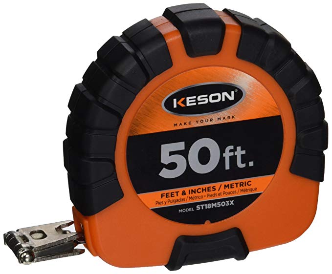 Keson ST18M503X Closed-ABS Housing Steel Tape Measures with Speed Rewind (Graduations: ft, in, 1/8 & cm, mm), 50-Foot / 15M