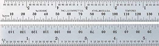 Starrett C636-1000 Spring Tempered Steel Rule With Millimeter And Inch Graduations, 1000mm Length, 32mm Width, 1.2mm Thickness