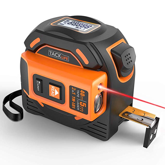 Laser Tape Measure 2-in-1, Laser Measure 131 Ft, Tape Measure 16 Ft Metric and Inches with LCD Digital Display, Magnetic Hook, Screwdriver, Nylon Coating for DIY, Construction - TM-L01